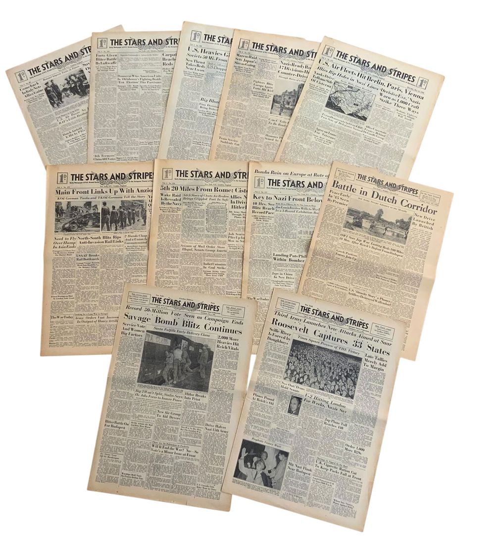 Lot 280: WWII 1944 Star & Stripes London, England Edition Newspaper Lot (11)