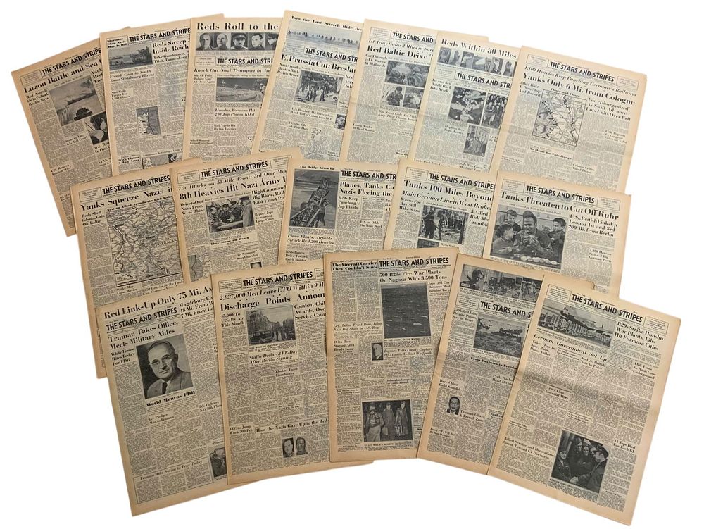 Lot 281: WWII 1945 Star & Stripes London, England Edition Newspaper Lot (17)