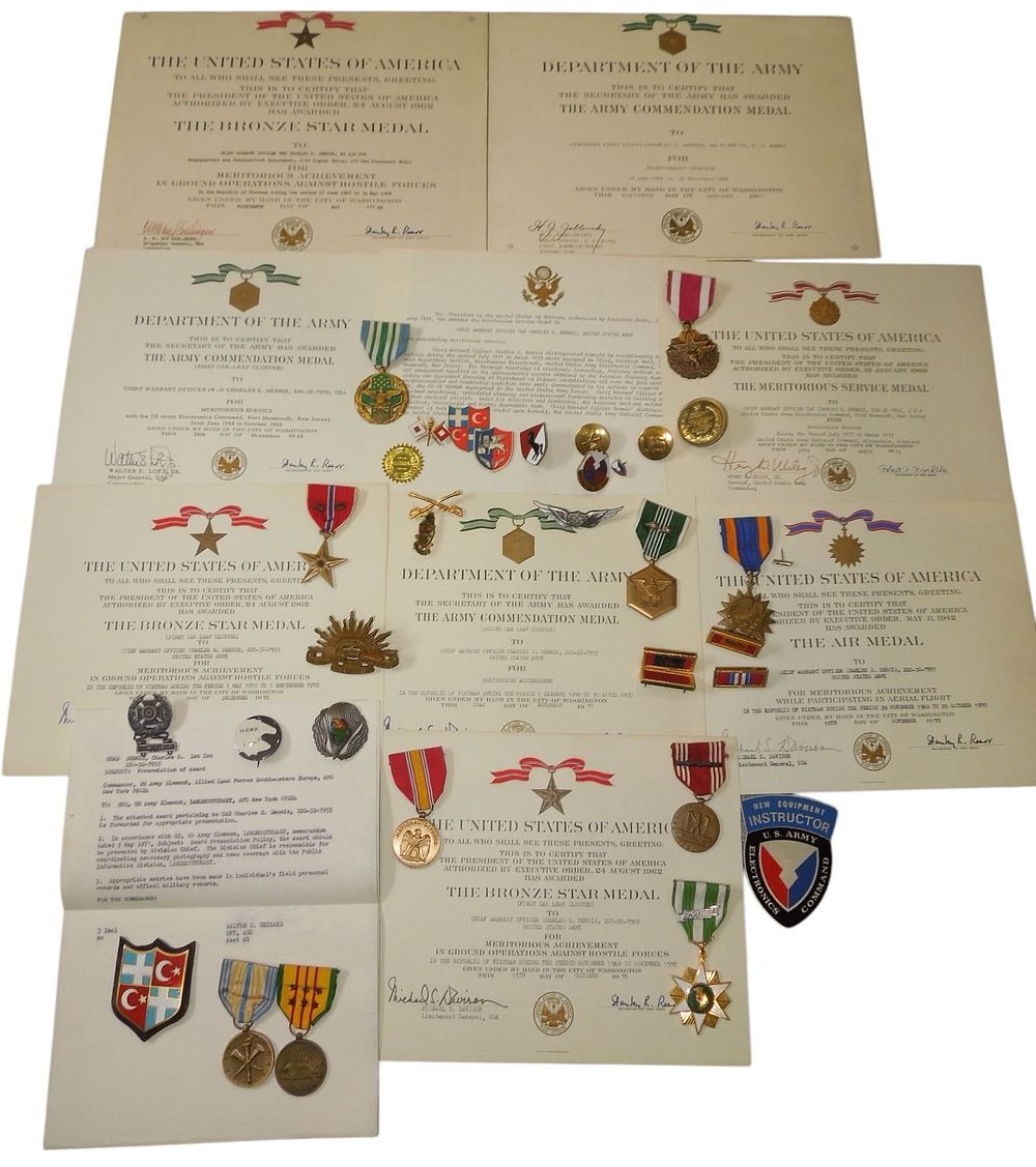 Lot 309: Vietnam War US Army Warrant Officer Bronze Star Air Medal Documents Archive