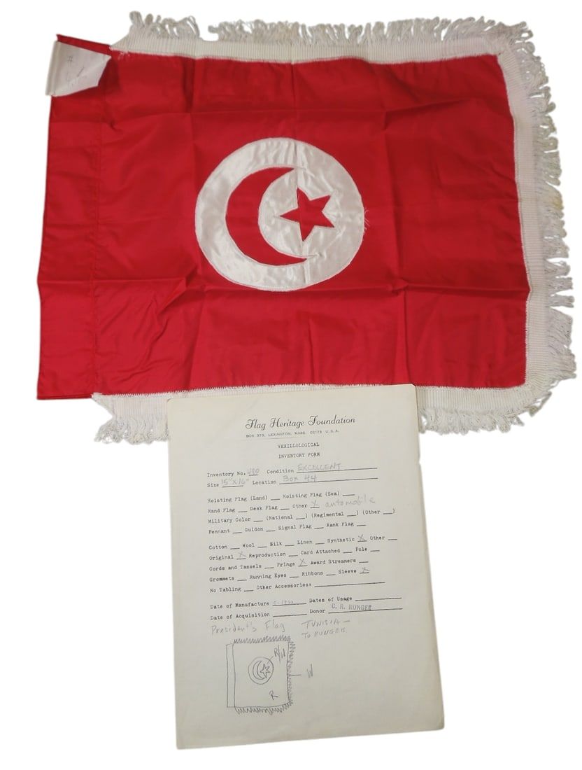 Lot 312: Circa 1960 Presidents Flag of Tunisia & Document