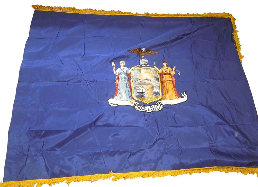 Lot 315: Vintage New York State Embroidered Parade Flag From New York City 1949