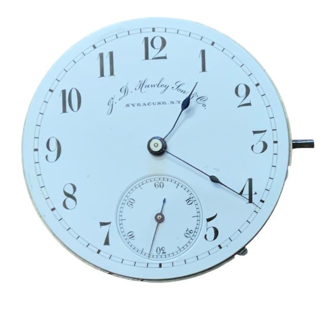 Lot 334: RARE 1870-1880 J.D. Hawley Son & Co. Syracuse Pocket Watch Movement 465336 & Dial