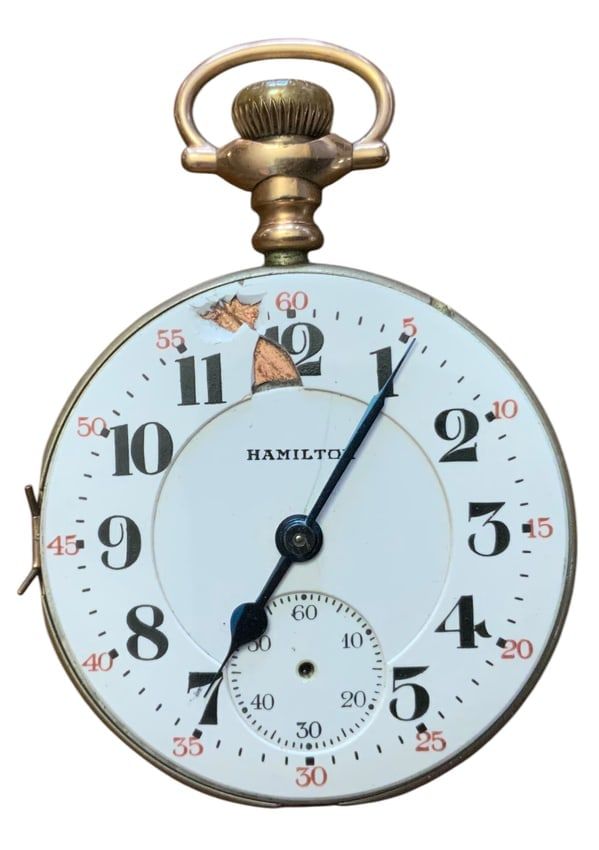 Lot 365: 1910 Hamilton Watch Co. Pocket Watch Movement (794294) & Dial Grade 974