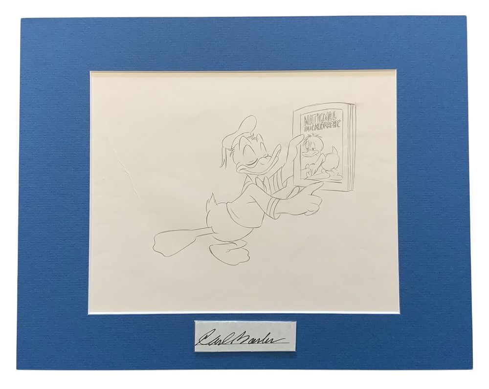 Lot 376: Disney Donald Duck Matted Pencil Concept Sketch Animator Cartoon Illustrator Carl Barks #1