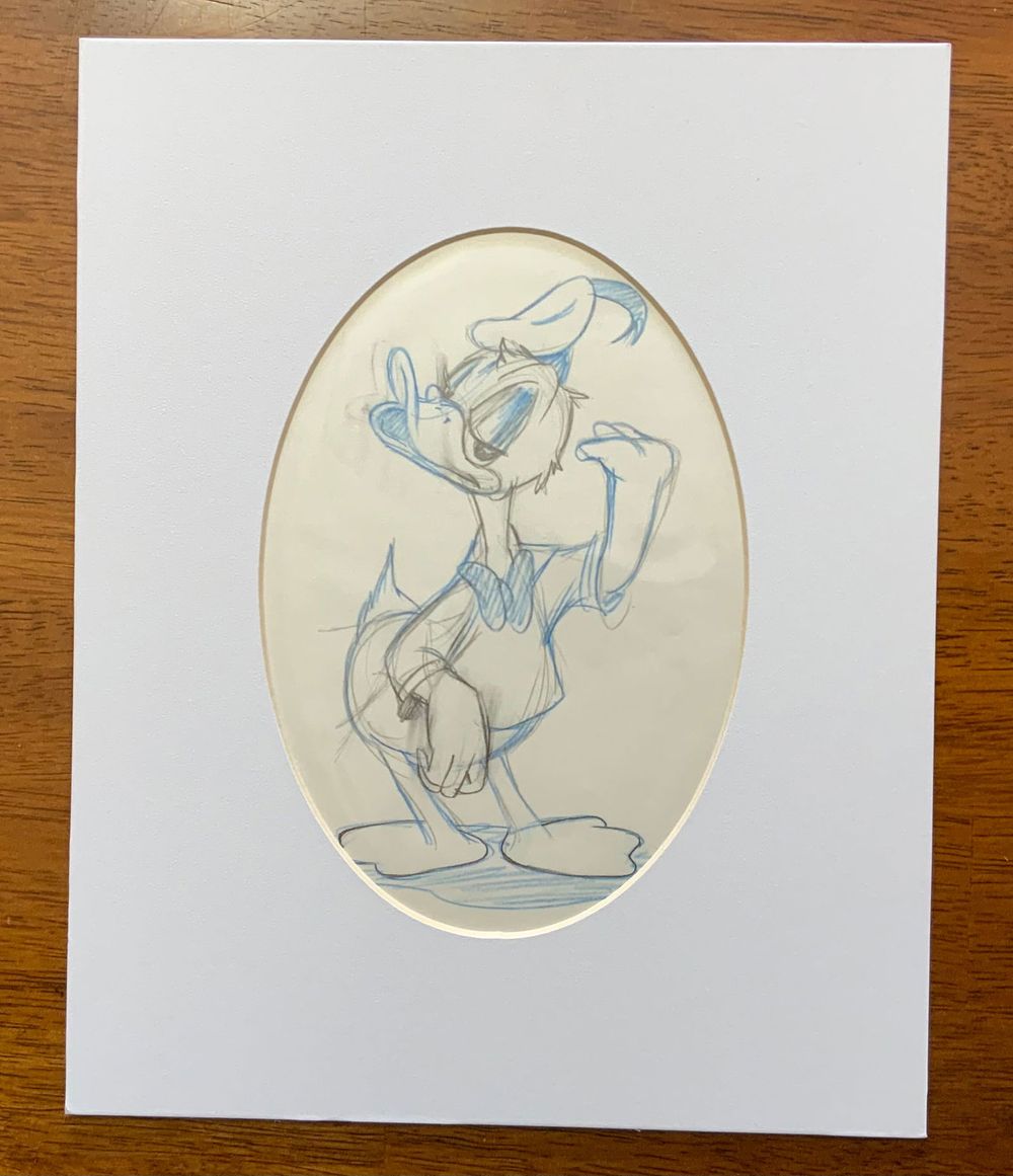 Lot 377: Disney Donald Duck Matted Pencil Concept Color Sketch Animator Illustrator Carl Barks #2