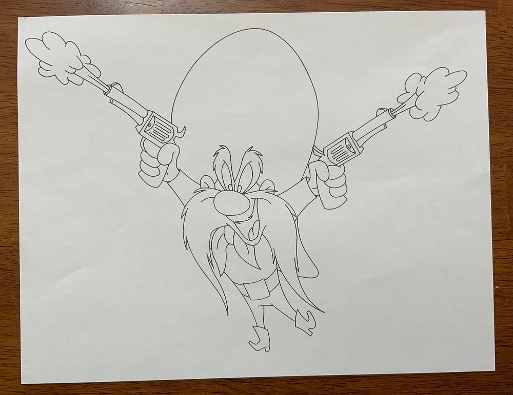 Lot 386: 1969 Original Warner Bros. Animation Yosemite Sam Production Line Sketch Cel
