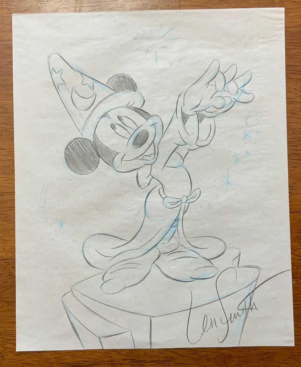 Lot 387: Disney Sorcerer Mickey Pencil Concept Color Drawing Animator Len Smith Signed #1