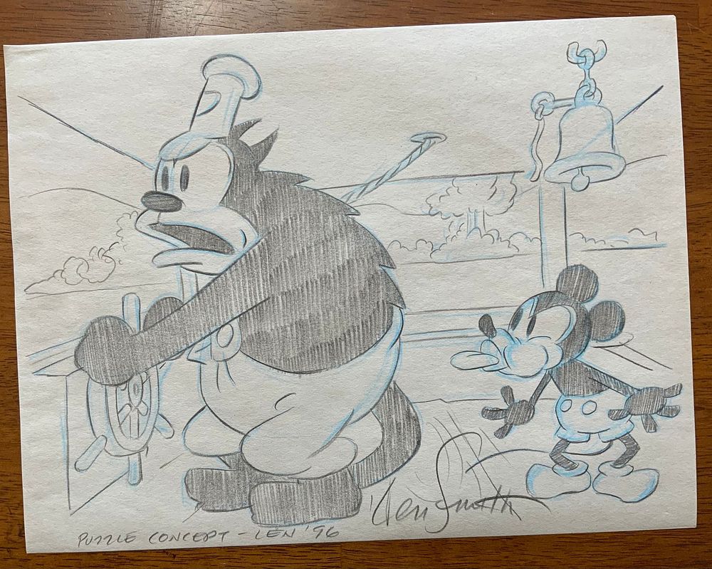 Lot 390: Disney Steamboat Willie Mickey & Pete Pencil Concept Color Drawing Len Smith Signed #4