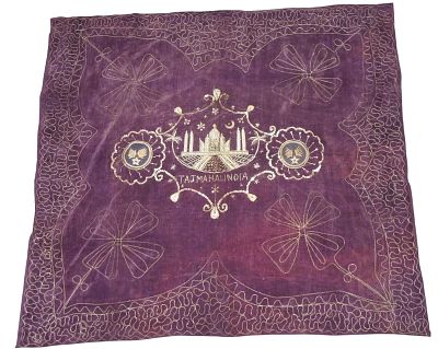 WWII Large Taj Mahal India CBI Army Air Force Embroidered Bullion Tapestry. Very large bullion 