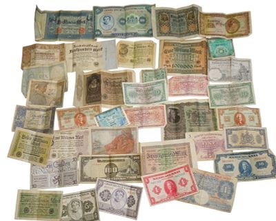 WWII Lot Souvenir Captured European Bank Notes Currency Money. Lot of WWII and prior used paper 