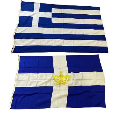 Lot (2) WWII - 1940s National & Merchant Flags of Greece. Flags from the Dr. Clarence Rungee 