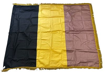 1960s Silk Flag of Belgium With Fringe. Original faded flag of Belgium measuring 4 feet 5 inches 