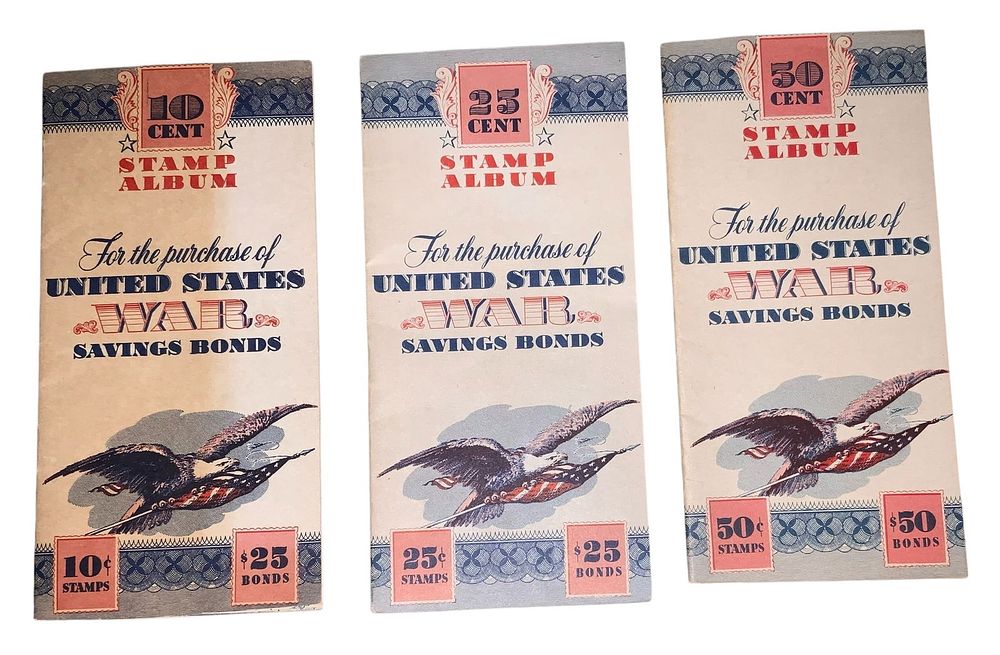 Lot 216: United States War Savings Bonds War Stamp Album 10, 25 & 50 Cent Books (3) Home Front
