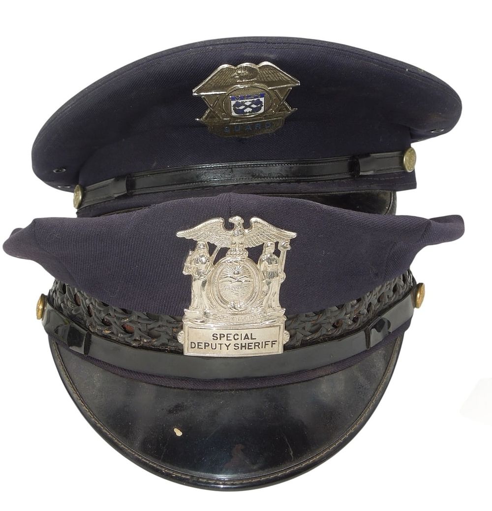 Lot 255: Vintage 1960s - 70s New York Deputy Sheriff & Guard Caps & Badges