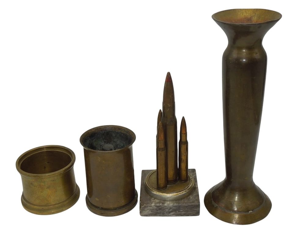 Lot 258: WWII Lot of US Military Trench Art Shells Vases