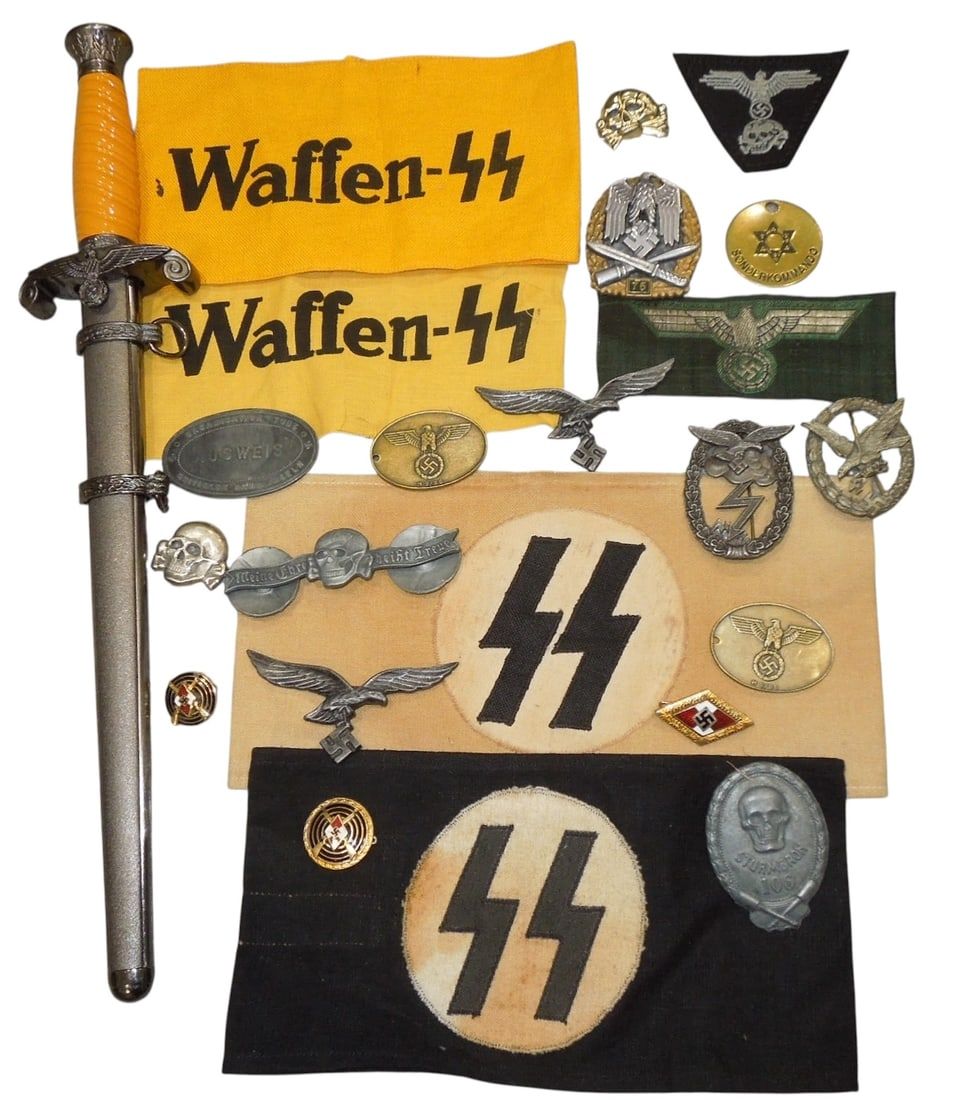 Lot 271: Lot German WWII Military Dagger Pins Badges Armbands