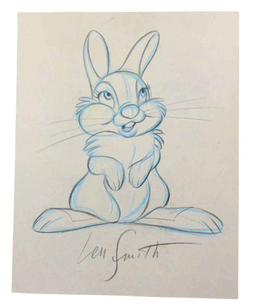 Lot 275: Disney Thumper Pencil Concept Drawing Animator Len Smith Signed Bambi