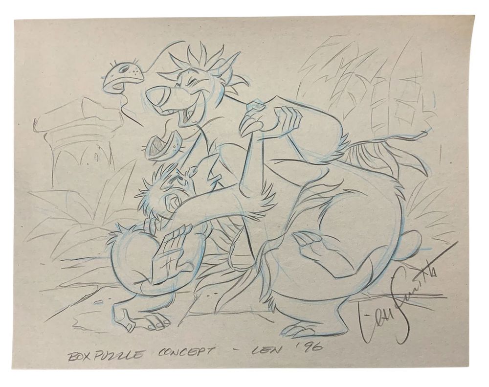 Lot 278: Disney Jungle Book Baloo Pencil Concept Drawing Animator Len Smith Signed