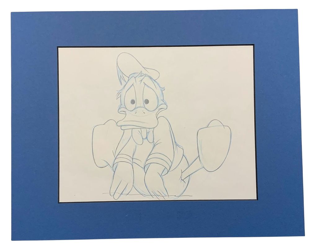Lot 282: Disney Donald Duck Confused Matted Pencil Concept Color Sketch Animator Carl Barks #10