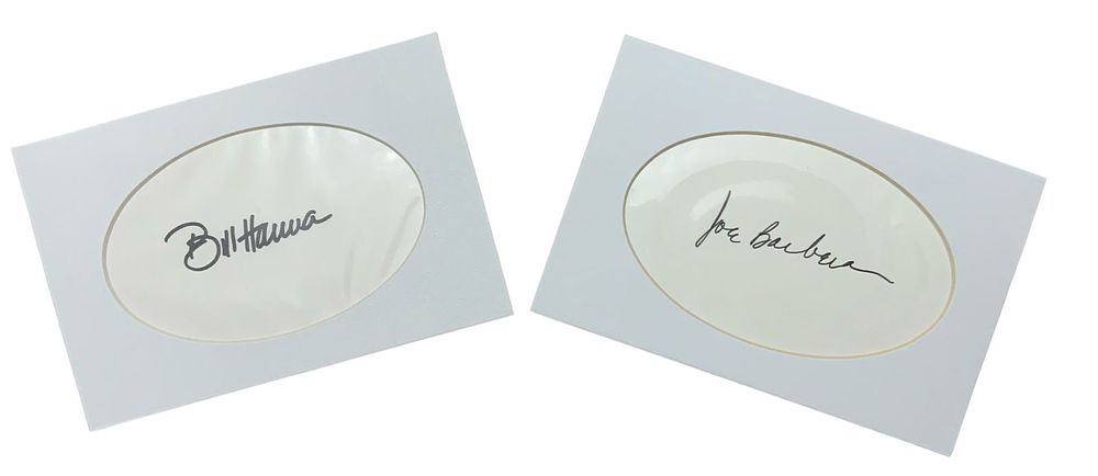 Lot 292: Cartoon Animators Bill Hanna & Joe Barbera Signed Autographed Cards
