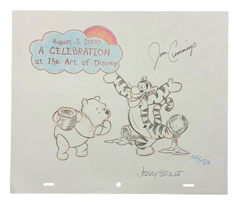 Lot 301: Winnie The Pooh & Tigger Signed & Numbered Color Sketch Drawing Stout & Cummings