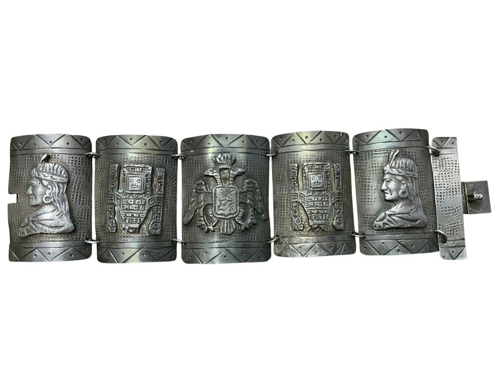 Lot 369: Sterling Silver (925) Peru Peruvian Tribal Storyteller Panel Bracelet