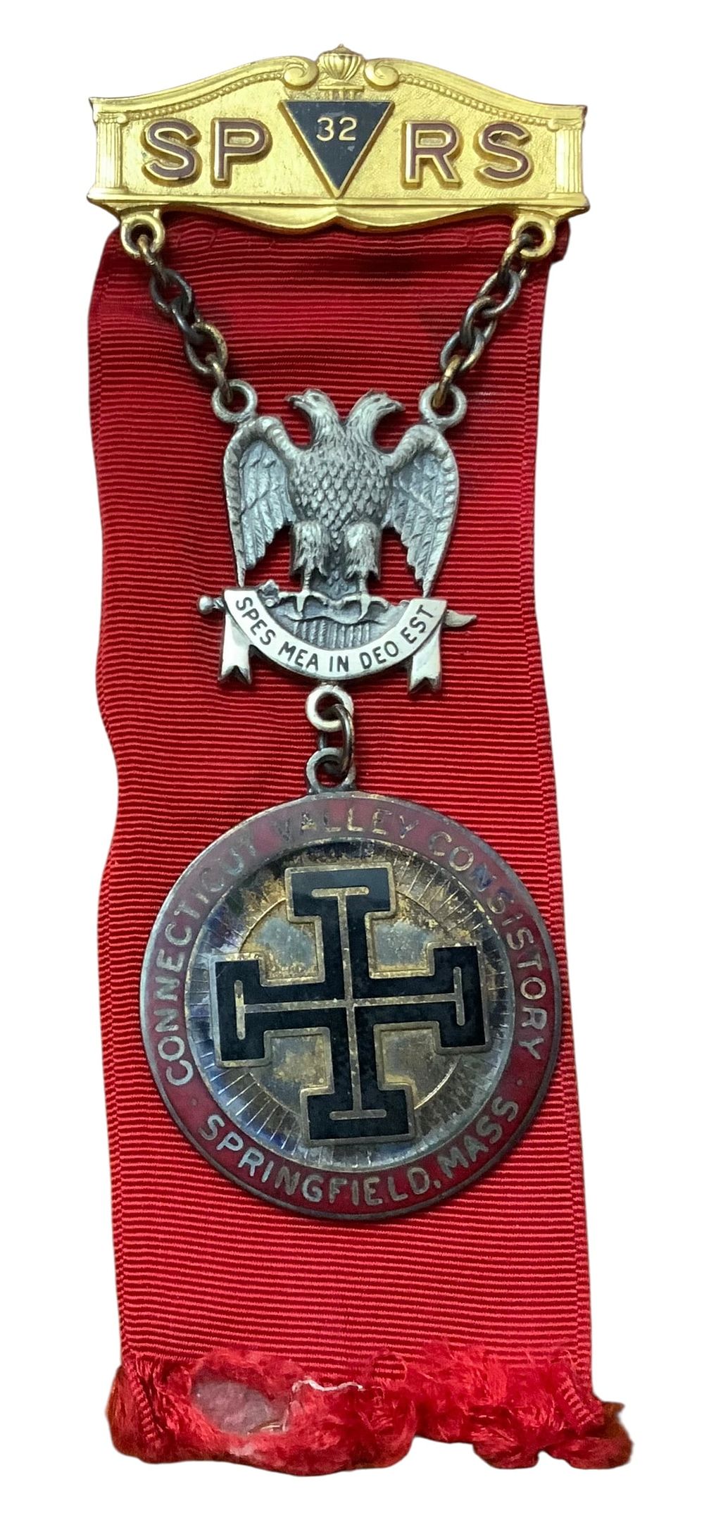 Lot 370: SP RS 32nd Scottish Rite Master Mason Masonic Double Eagle Badge Springfield