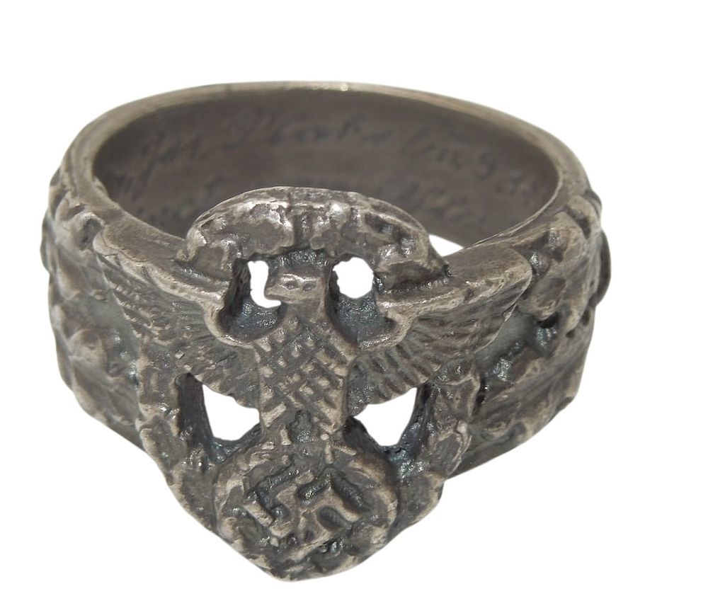 Lot 378: WWII German Police Military Silver Engraved Named Ring