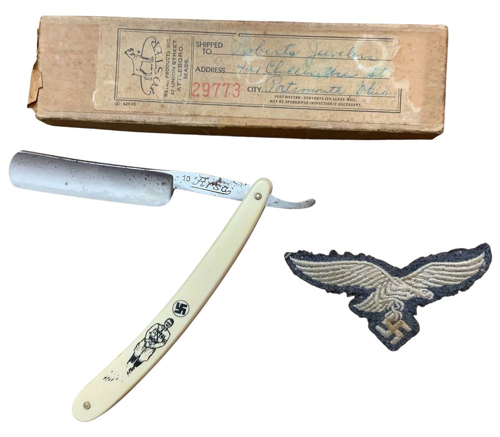 Lot 388: Pre-WWII German Hitler Straight Razor/ Box & Luftwaffe Enlisted / NCO Breast Eagle Insignia