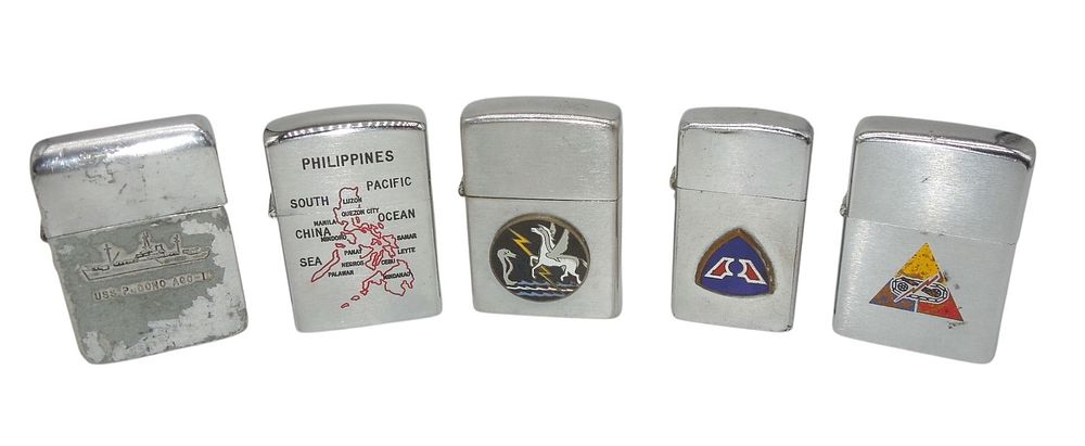 Lot 392: Lot (5) US Military Air Force Armored Navy Ship Lighters Zippo