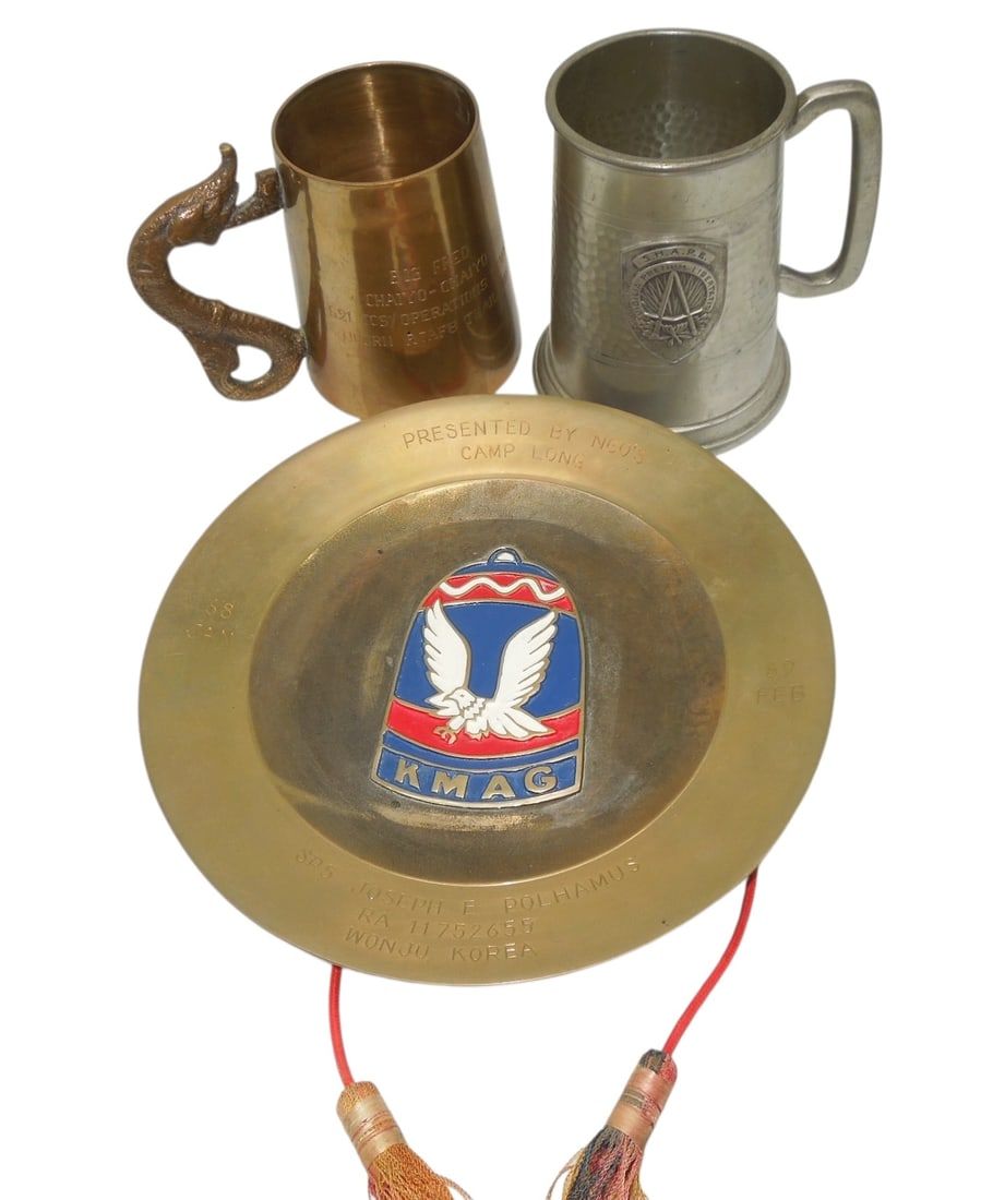 Lot 397: Original Vietnam War 1960s USAF & Army Mugs KMAG Plate Named