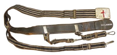 Early 1900s Knights Templar St. Johns Commandery Named Sword Belt. Well used belt as shown. 