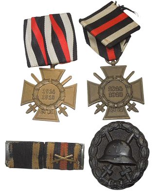 WWI German Military Wound Badge & Hindenburg Cross Medals Ribbons. Original as shown. Condition: 