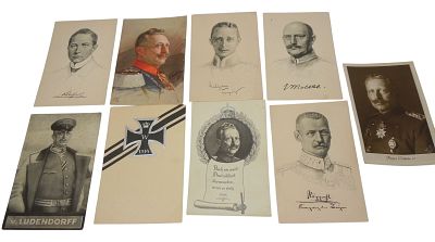 Lot (9) WWI German Military Post Cards Kaiser Wilhelm General Ludendorff. Original as shown. 