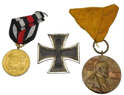 WWI German Army Military Iron Cross 2nd Class & Kaiser Medal Lot. Original as shown. Lots of 