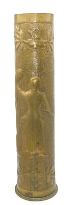 WWI European Large Engraved Trench Art Deco Shell. Original large shell as shown. Condition: See 