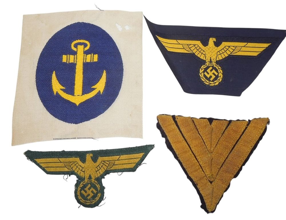 Lot 147A: WWII German Navy Kriegsmarine Eagles Rank Military Uniform Patches Insignia