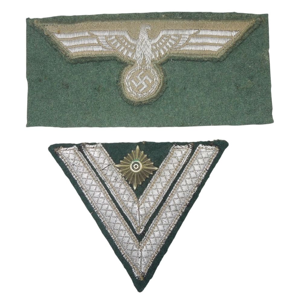 Lot 163A: WWII German Wehrmacht Heer Breast Eagle & Rank Military Uniform Patches Insignia
