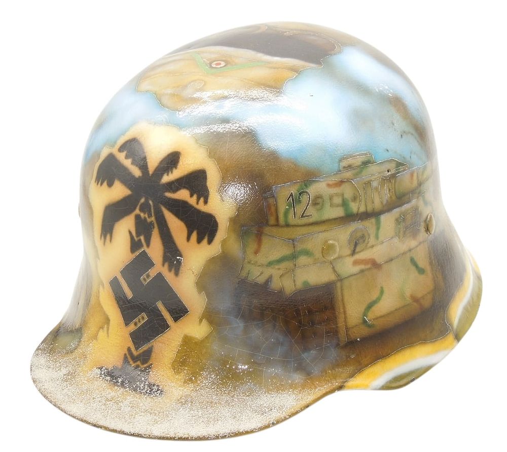Lot 172: WWII German Souvenir Painted Afrika Korps Military Helmet