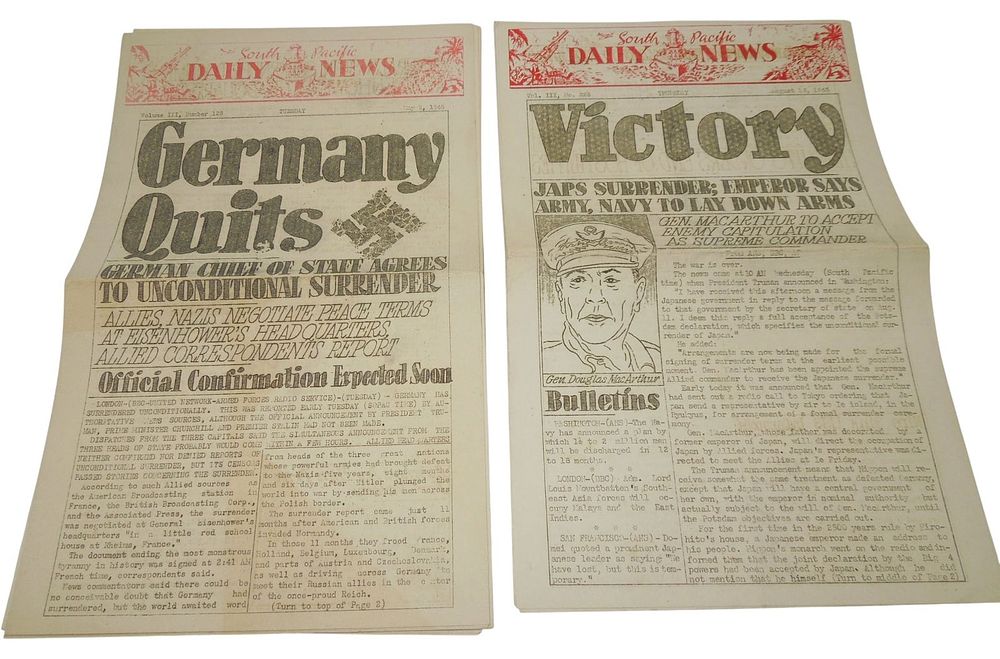 Lot 179: WWII South Pacific Daily News Germany Quits & Victory 1945 Newspapers