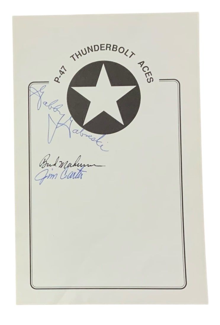 Lot 204: WWII P-47 Thunderbolt Aces Gabreski Mahurin Carter Signed Book Plate 8th Air Force