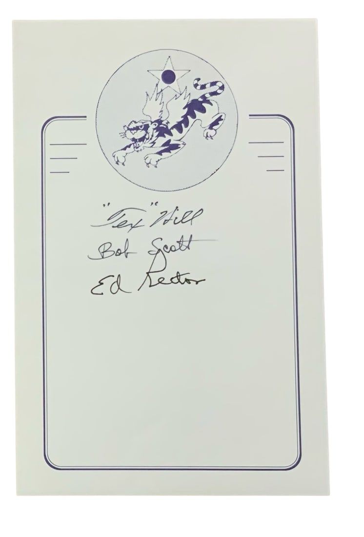 Lot 206: WWII Flying Tigers AVG (3) Signed Signatures Hill, Scott, Rector Book Plate