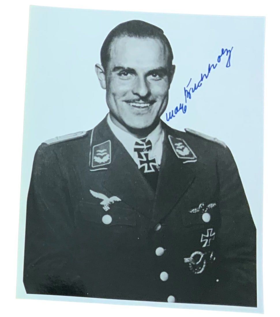 Lot 215: WWII German Luftwaffe Ace Max Bucholz Knights Cross Signed Photo