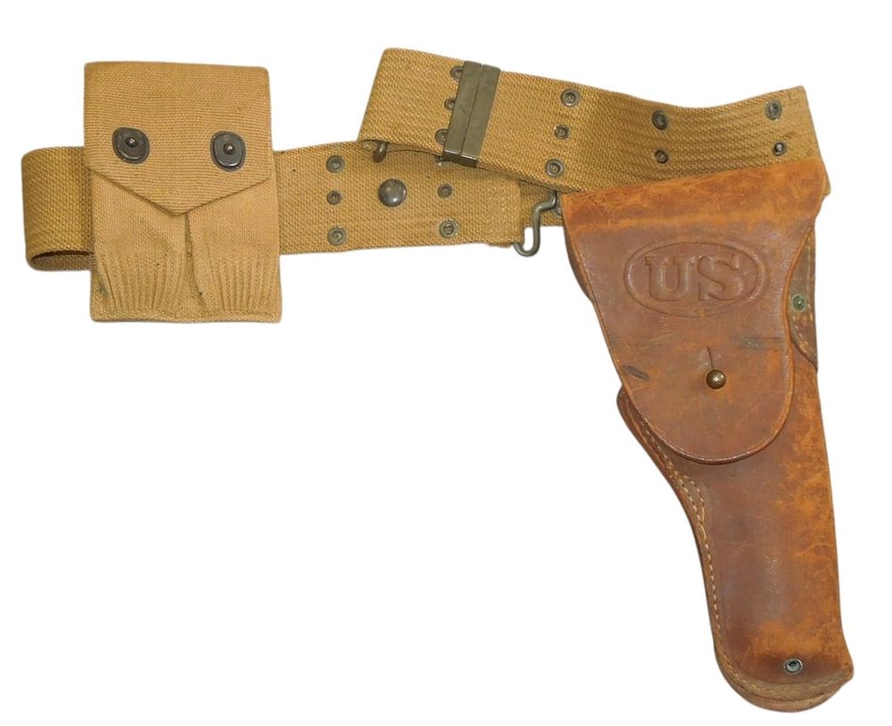 Lot 283: WWI - WWII US Army Holster & Ammo Pouch Belt