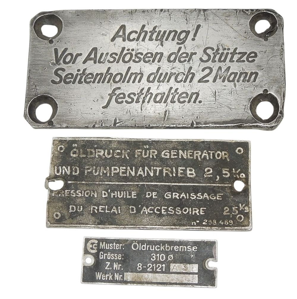 Lot 290: WWII German Aircraft & Equipment Data Plates