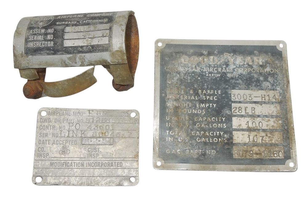 Lot 292: WWII US Military Goodyear Ventura Navy Airplane Data Plates