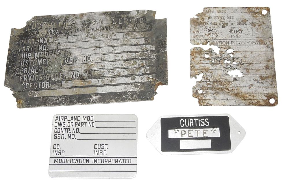 Lot 293: WWII US Military Lockheed Curtiss Navy Airplane Data Plates