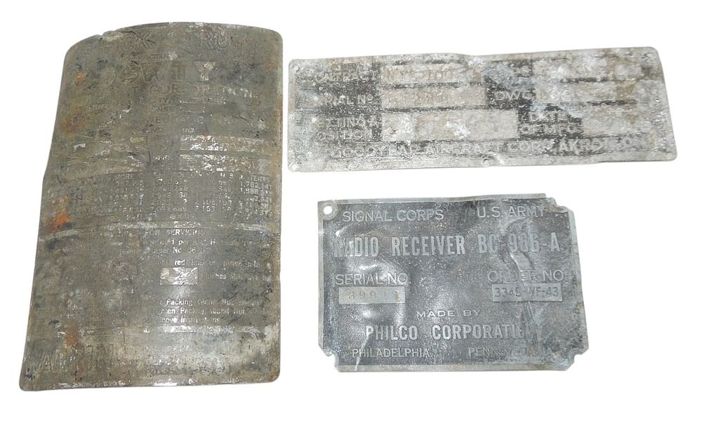Lot 294: WWII US Military Aircraft & Radio Equipment Data Plates
