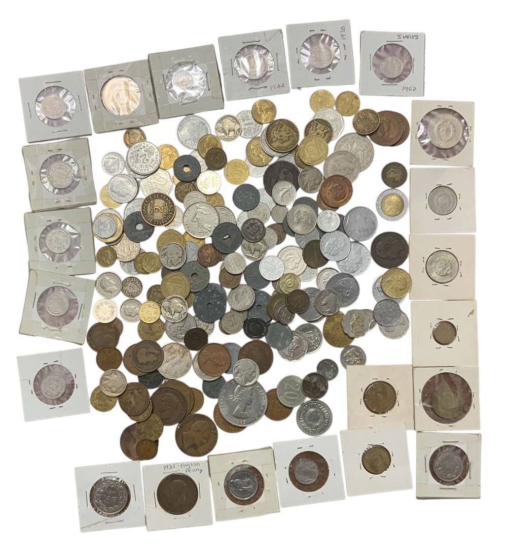 Lot 317A: Huge 1800s- modern Foreign Coin Lot Spain, Great Britain, Russia, US, Greece France Italy etc
