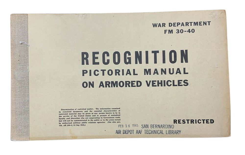 Lot 327: WWII 1945 RESTRICTED Recognition Manual Armored Vehicles